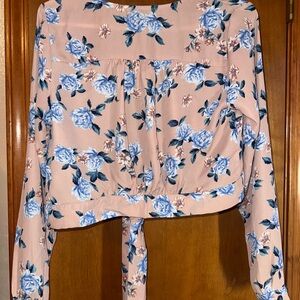 Active USA Floral Blouse with Long Sleeves and Tie-Front